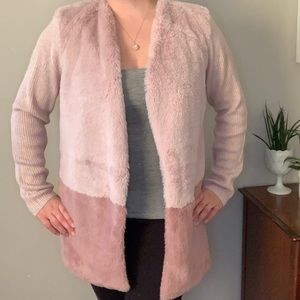Peyton Primrose | blush faux fur long cardigan